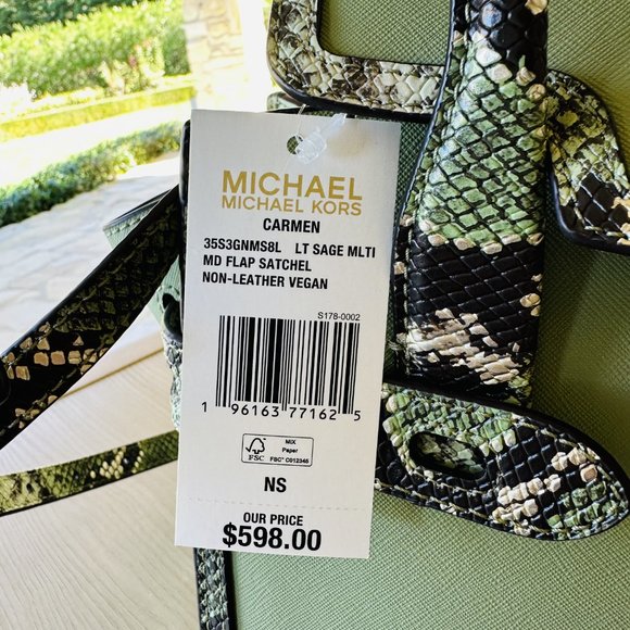 Michael Kors Carmen Medium Flap Satchel/ BLFLD Wallet MK Logo Light Sage NWT - Picture 6 of 11